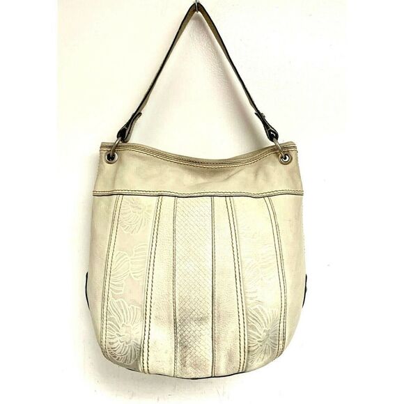 ROOMY Fossil IVORY CREAM EMBOSSED GENUINE LEATHER SHOULDER BAG TOTE HANDBAG - Picture 4 of 12